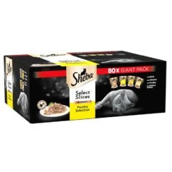 80 X 85g Sheba Adult Cat Food Pouches Select Slices Poultry Collection In Gravy