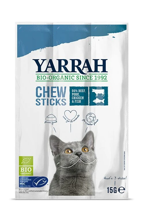 25 X Yarrah Organic Cat Chew Sticks Fish With Spirulina & Seaweed 15g 3 25 X Yarrah Organic Cat Chew Sticks Fish With Spirulina & Seaweed 15g